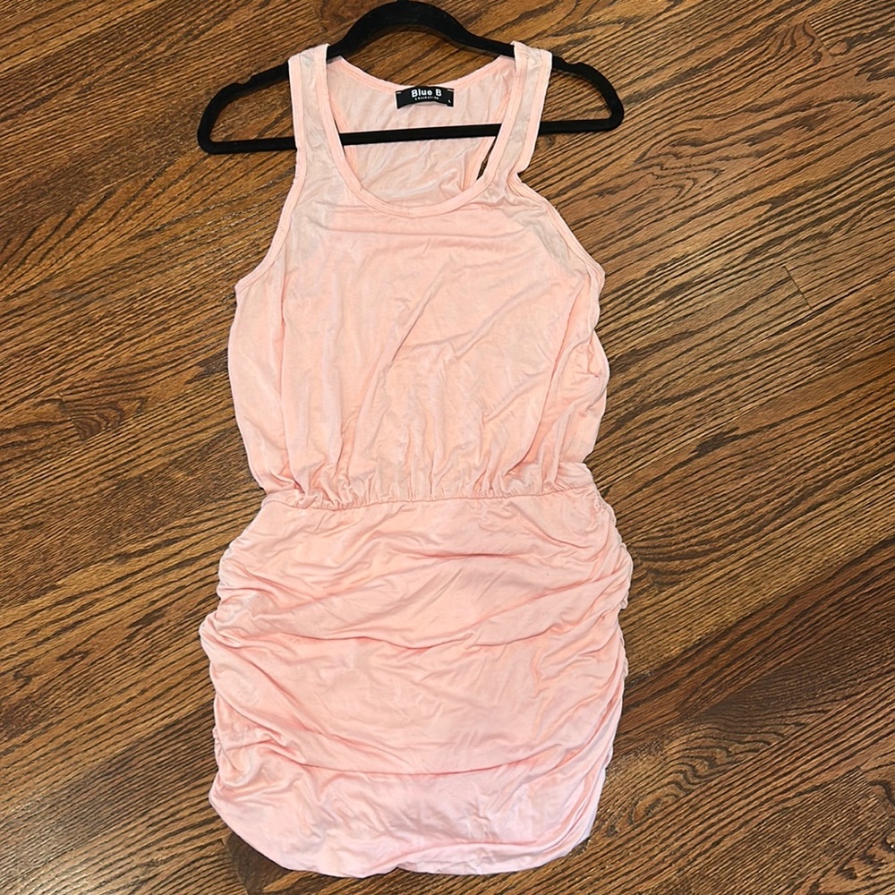 Pink ruched mini dress